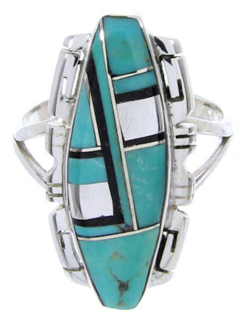 Southwestern Turquoise Jet Sterling Silver Ring Size 6-3/4 BW66547